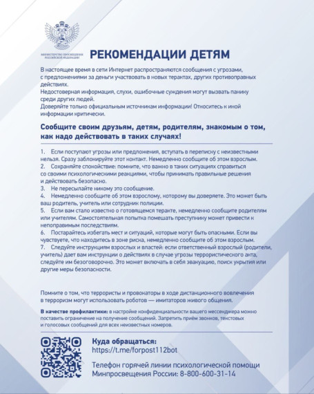 Минпросвещения рассказало, что делать детям и родителям при получении угроз.